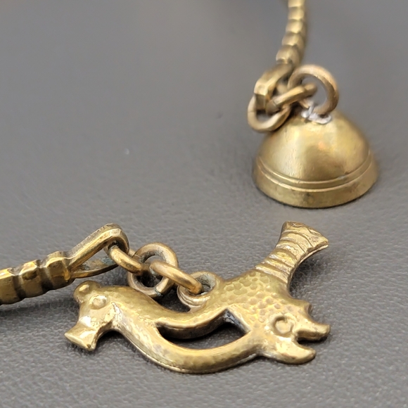 Vintage Kalevala Koru Brass Bangle – Bird & Bell Charms | Finnish Folklore Jewel - Picture 2 of 6